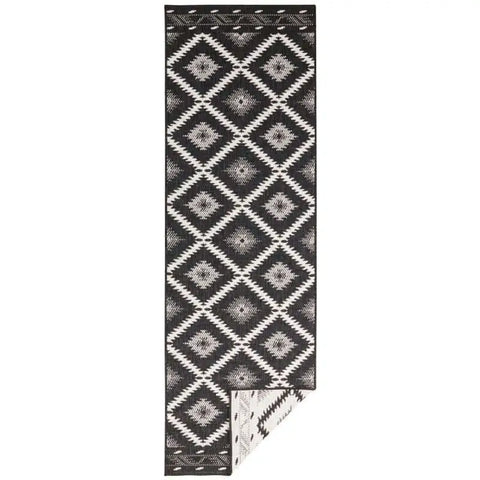 Malibu Reversible Indoor-Outdoor Rug Diamond Design - 80X250 cm / Black - Rugs