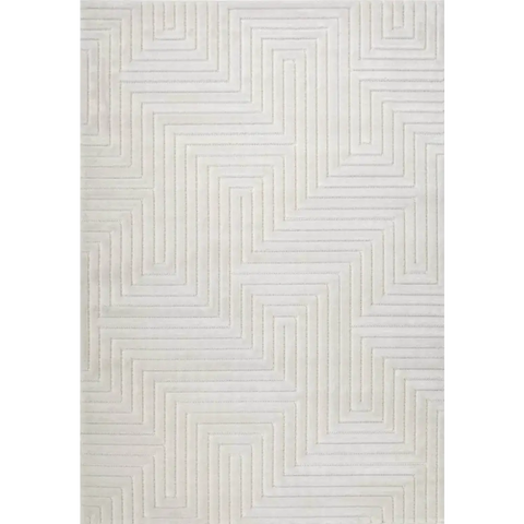 Malmo Maze Rug – Geometric 3D Textured Design - 120X170 cm / White - Rugs