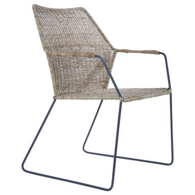 Manado angled design natural rattan chair with woven rattan seat and sleek black metal frame for stylish seating