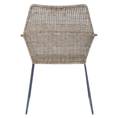 Manado angled design natural rattan chair with hexagonal wicker seat and dark metal legs for stylish seating