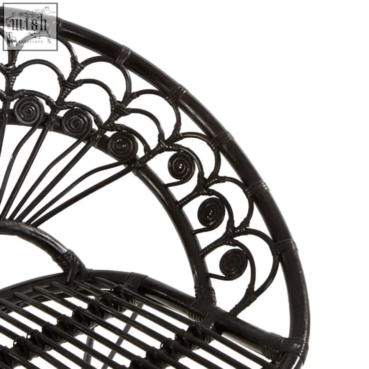 Manado black natural rattan chair showing intricate fan-shaped back design in black natural rattan material