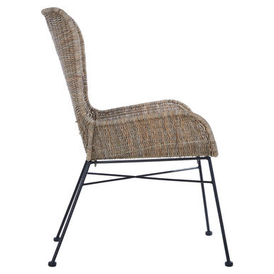 Manado curved design natural rattan chair with black metal frame and woven curved design natural seat