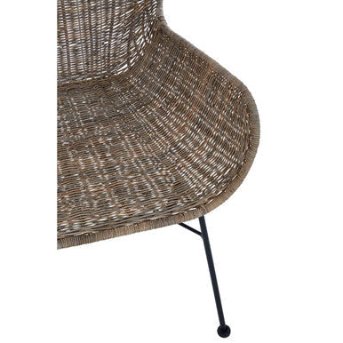 Woven gray rattan manado curved design chair with black metal legs curved design natural style