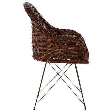 Brown woven wicker manado natural croco chair with sleek black metal frame natural croco rattan croco rattan chair