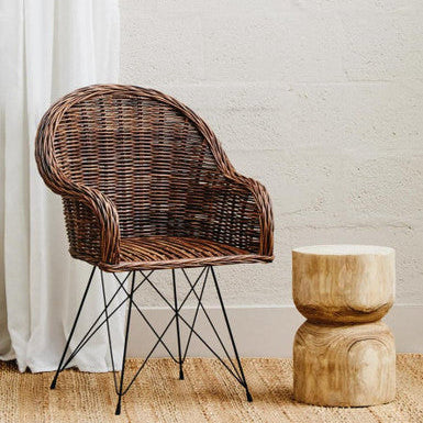Woven brown rattan manado natural croco chair with black metal legs perfect natural croco rattan croco rattan chair