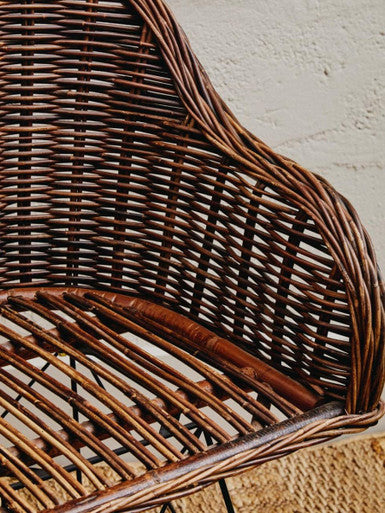 Dark brown woven manado natural croco rattan chair with curved backrest and slatted seat croco rattan chair