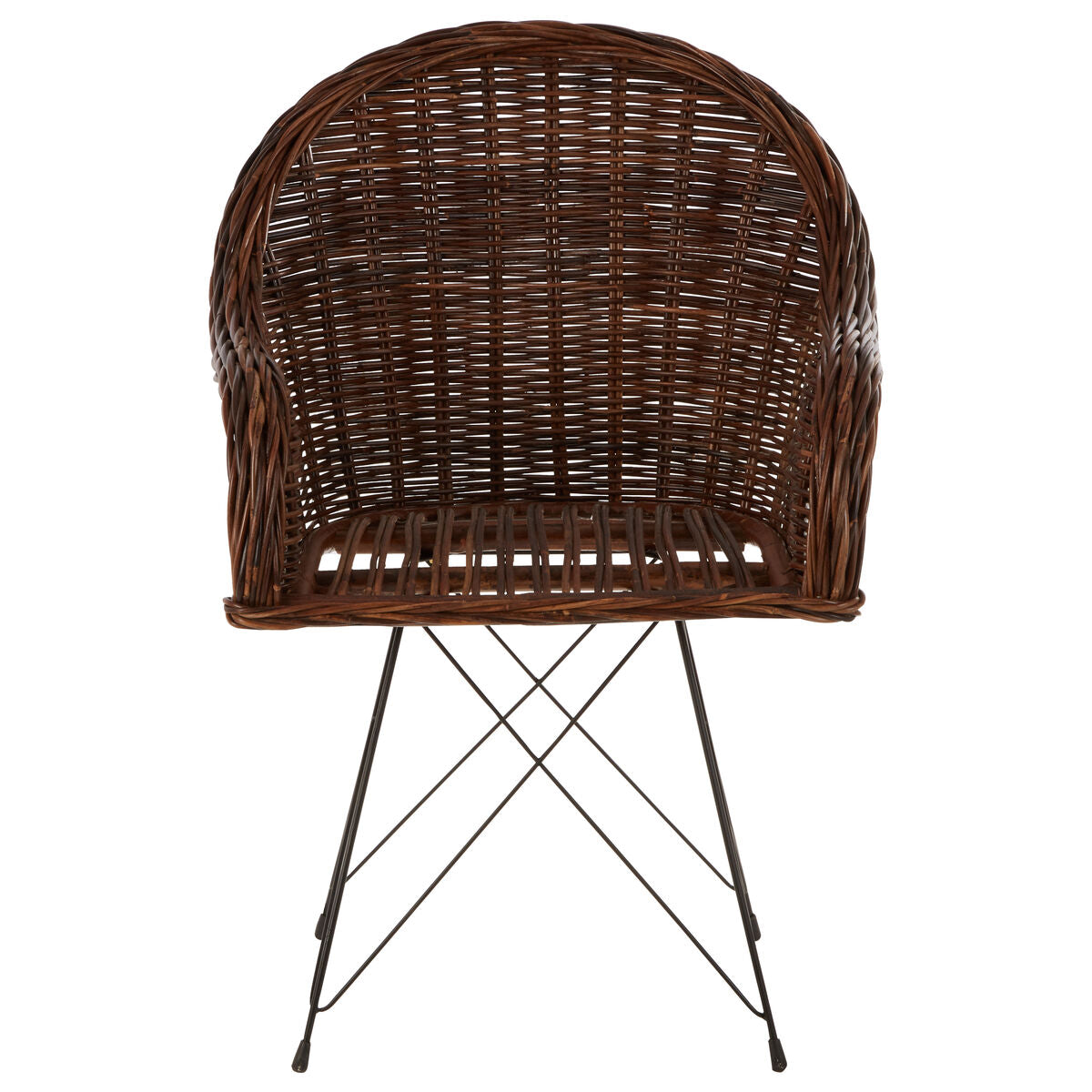 Manado natural croco dark brown wicker chair with curved back and black metal legs croco rattan chair