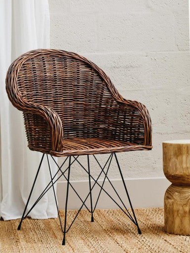 Brown woven wicker manado natural croco rattan chair with black metal legs perfect croco rattan chair option
