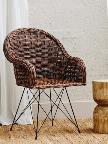 Brown woven wicker manado natural croco rattan chair with black metal legs perfect croco rattan chair option