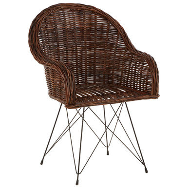 Brown wicker manado natural croco rattan chair with curved back and black metal legs perfect croco rattan chair