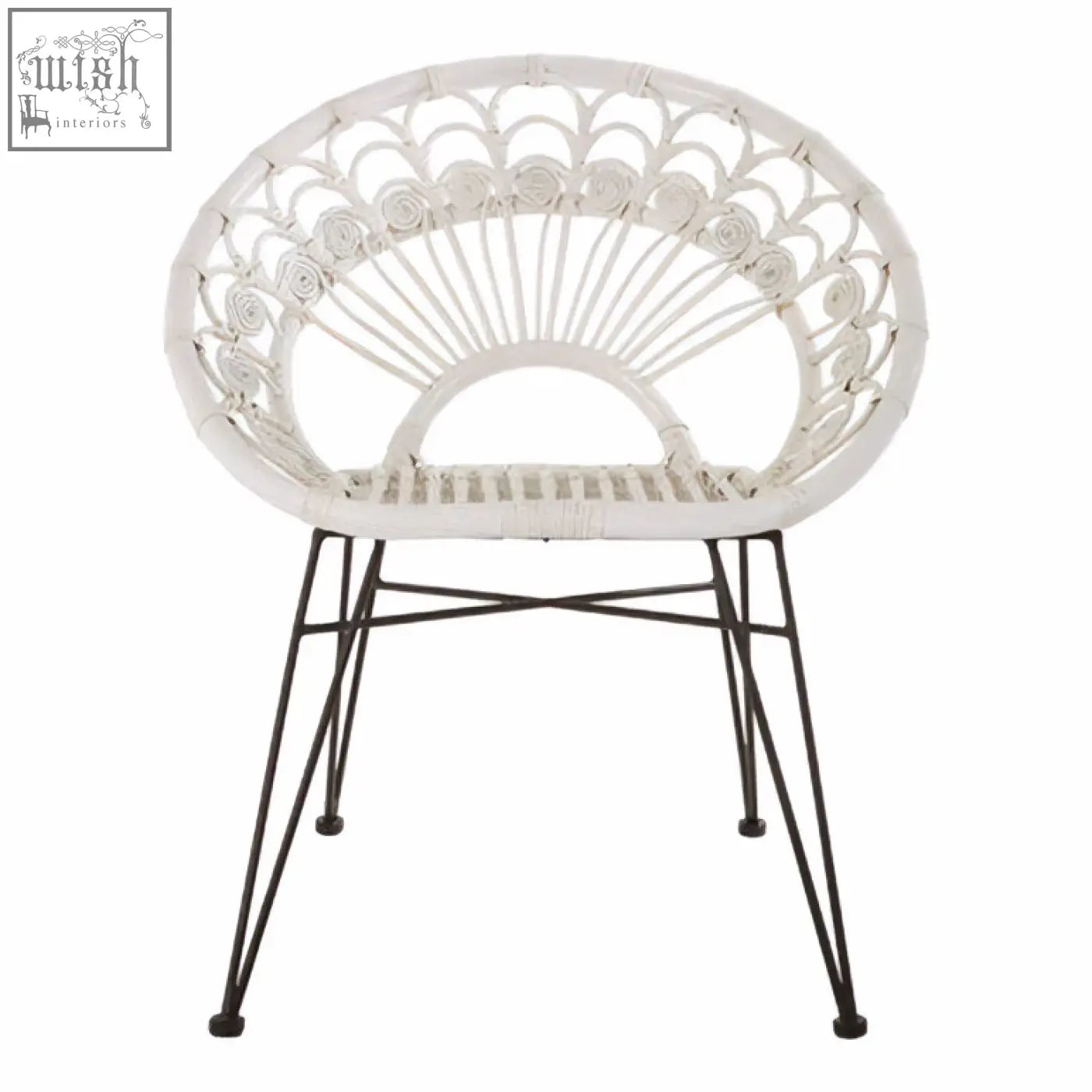 Manado white natural rattan chair with white natural woven rattan and black metal legs for stylish seating