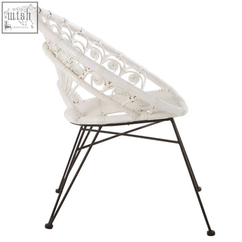 Manado white natural rattan chair with white natural woven rattan and black metal legs for stylish seating