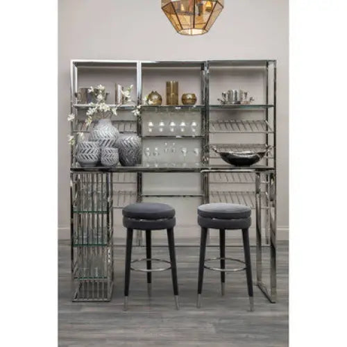 Manhattan Grey Velvet Bar Stool with Rubberwood Legs