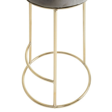 Gold-toned metal bar stool with dark grey velvet tall seat in manhattan grey velvet for stylish bar seating