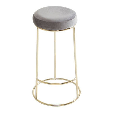 Manhattan grey velvet tall bar stool with grey velvet cushion and sleek gold metal frame for stylish seating
