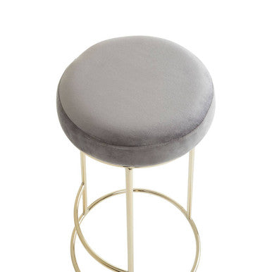 Manhattan grey velvet tall bar stool with round seat gray velvet tall fabric and gold toned metal legs