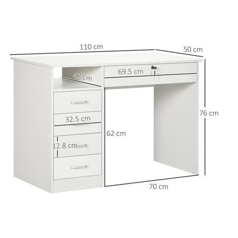 HOMCOM Computer Desk, Home Office Desk with Lockable Drawer, Storage Shelf for Study Bedroom, 110 x 50 x 76 cm, White
