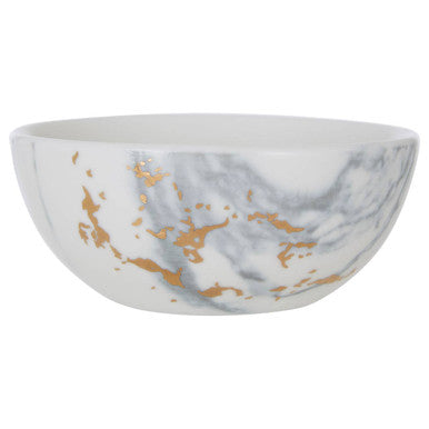 White ceramic marble luxe snack bowl with gold leaf accents perfect for serving snacks in style