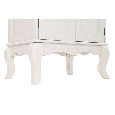 White painted wooden marcella double door cabinet with ornate curved legs for stylish home storage