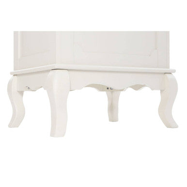 White painted wooden marcella laundry cabinet with ornate curved legs for stylish storage and organization