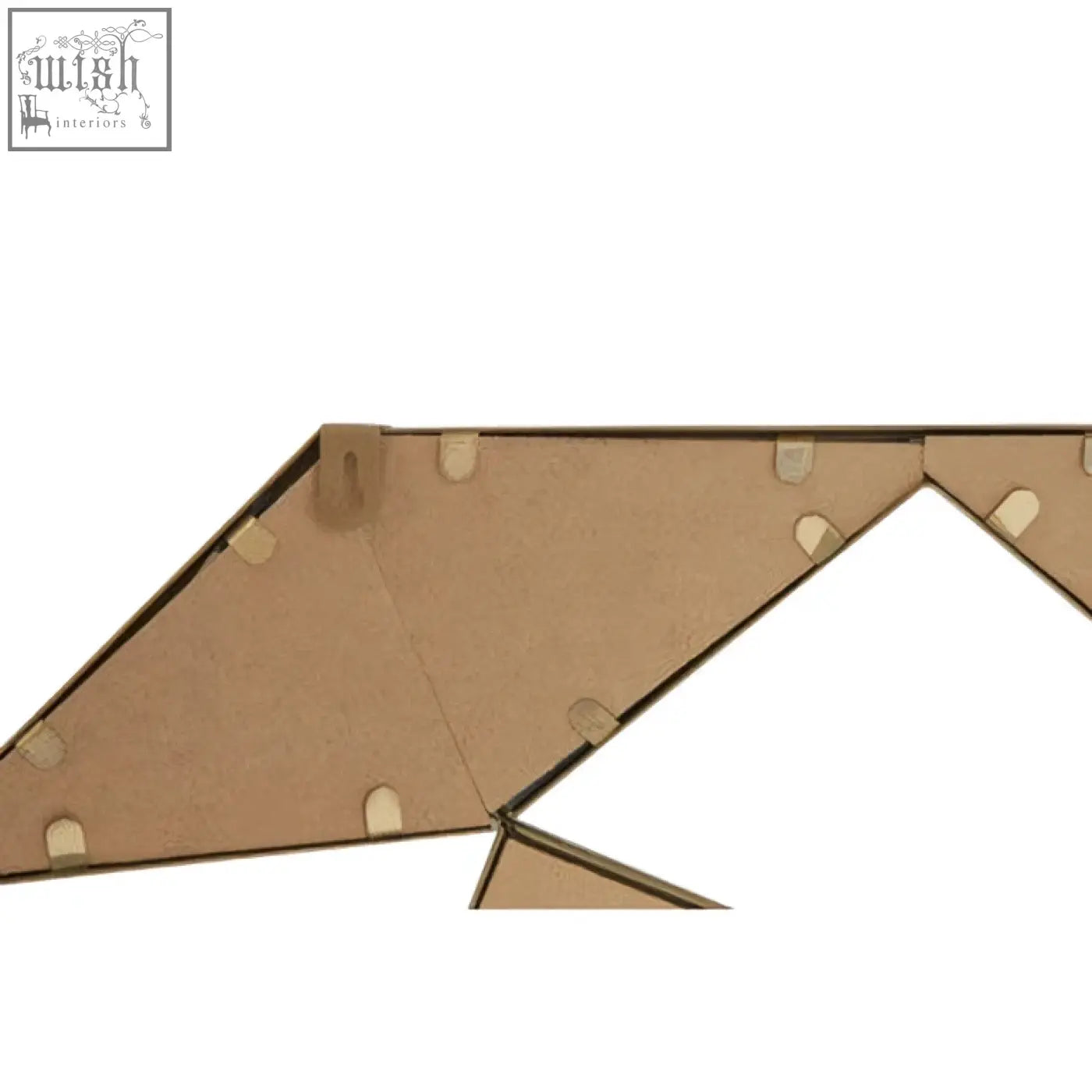 Brown cardboard folding bird model displayed next to a marcia gold octagonal wall mirror with gold frame