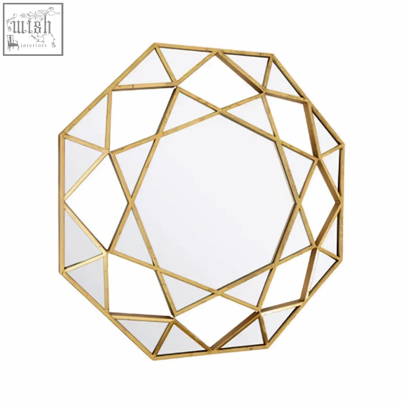 Marcia gold octagonal wall mirror with gold tone faceted geometric design perfect for stylish decor accents