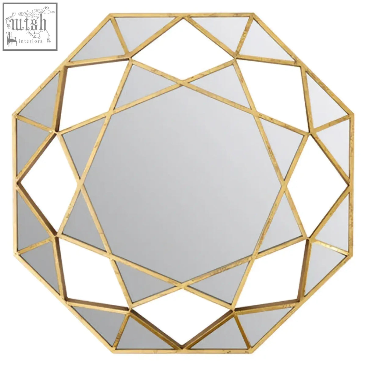Marcia gold octagonal wall mirror with gold-toned geometric faceted diamond design perfect for stylish decor