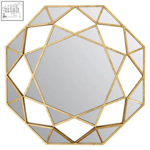 Marcia gold octagonal wall mirror with gold-toned geometric faceted diamond design perfect for stylish decor