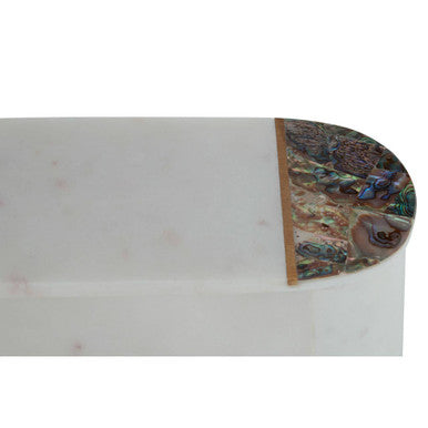 White marble marella trinket box with curved mosaic tile accent in earthy tones for quick access storage