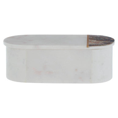 White marble oval marella trinket box with a dark brown textured lid perfect for storing small treasures