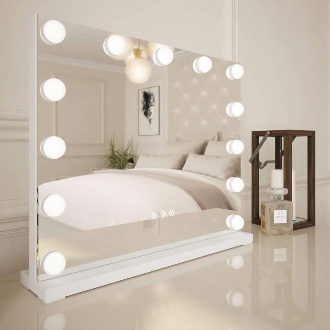 White margot small hollywood mirror 50x42cm with round bulb lights perfect small hollywood mirror for makeup station