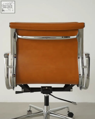 Tan leather office chair marley with swivel chrome frame and height adjustable five-star base for office use