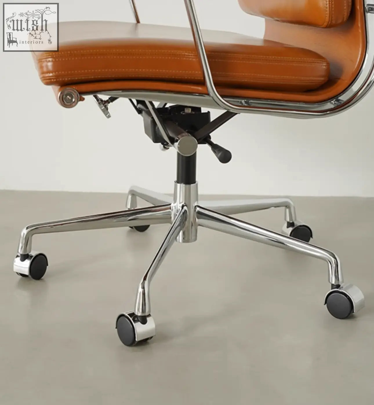 Tan leather office chair marley with swivel chrome frame and height adjustable five star base for office use