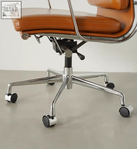 Tan leather office chair marley with swivel chrome frame and height adjustable five star base for office use
