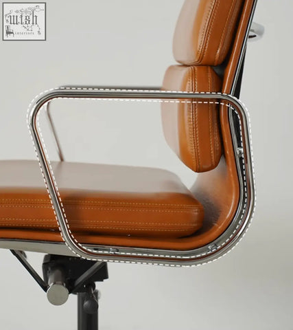 Tan leather office chair marley with swivel height adjustable and sleek chrome armrest frame for office use