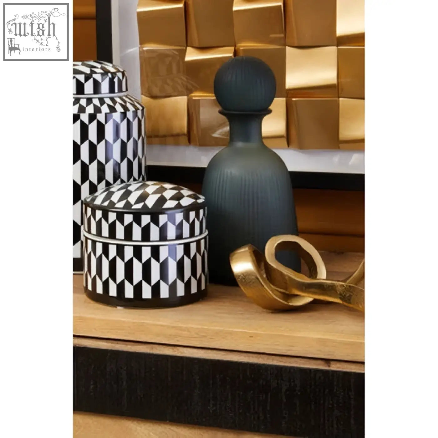 Marlo large ceramic trinket box with black and white geometric print and matching lid for stylish storage