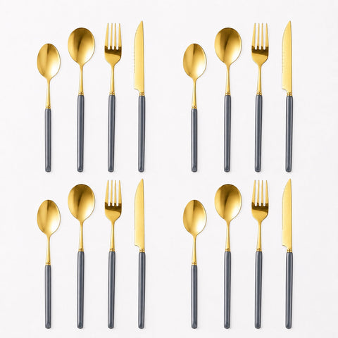 Marlowe 16-Piece Gold Cutlery Set – Pearl Grey