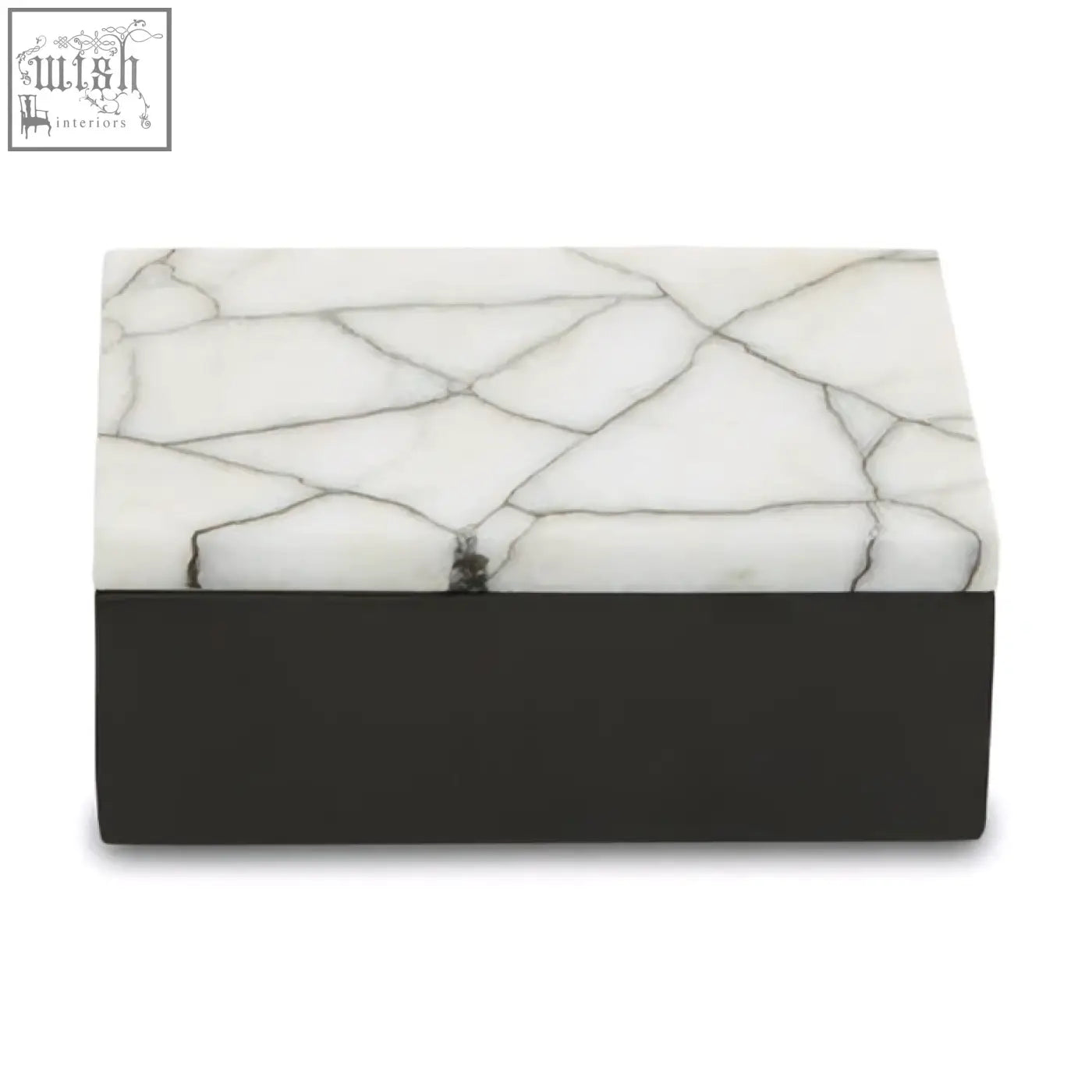 Marmara small marble trinket box with a sleek white marble top with black veining and dark gray base