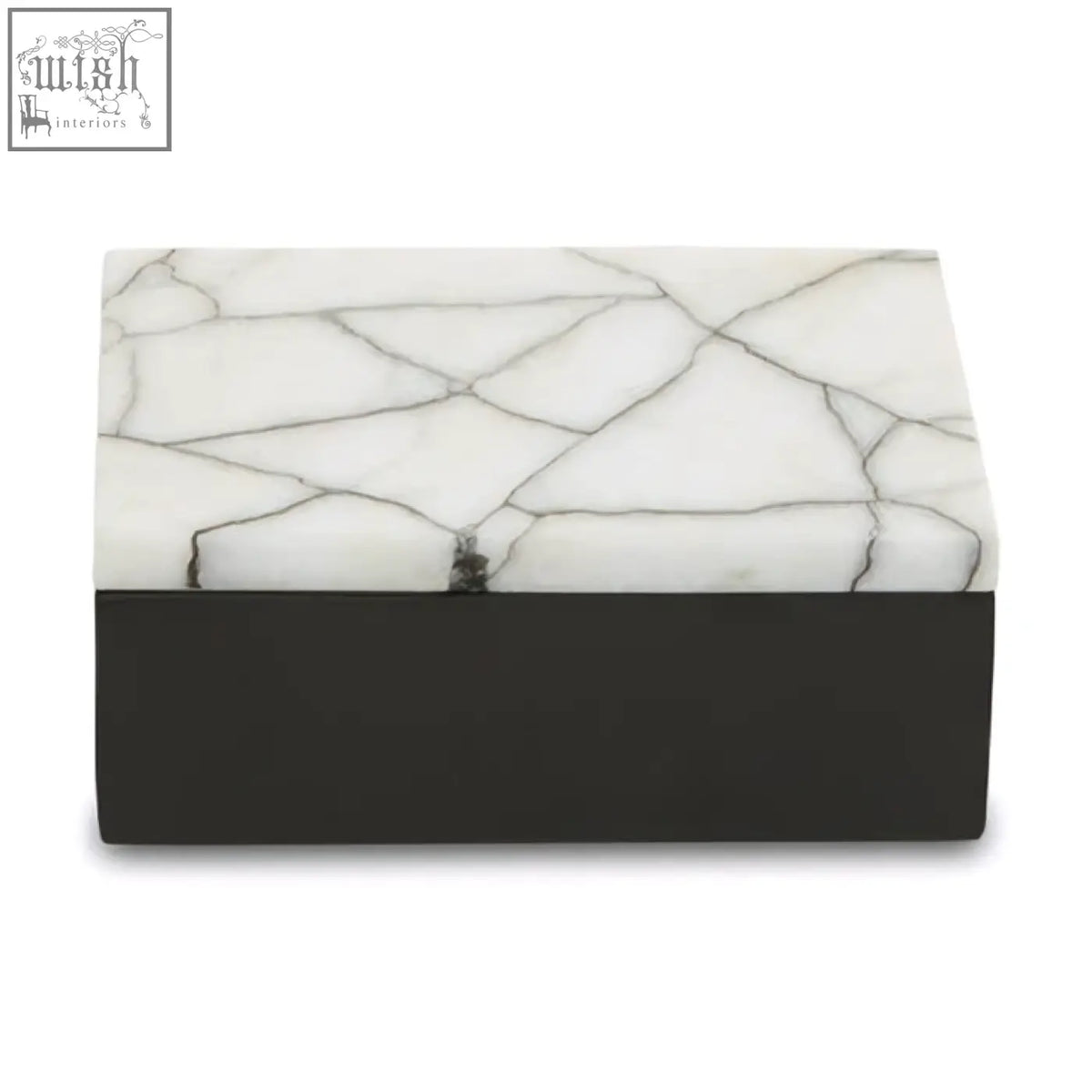 Marmara small marble trinket box with a sleek white marble top with black veining and dark gray base