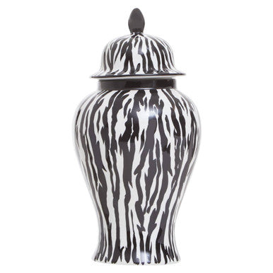 Marmo large ceramic jar with black and white zebra-striped ceramic jar and matching lid for stylish storage