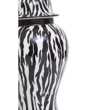 Black and white zebra striped marmo large ceramic jar with glossy finish perfect as a decorative ceramic jar