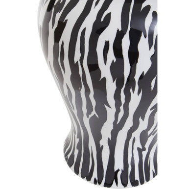 Black and white zebra-print marmo large ceramic jar with glossy finish is a stylish large ceramic jar