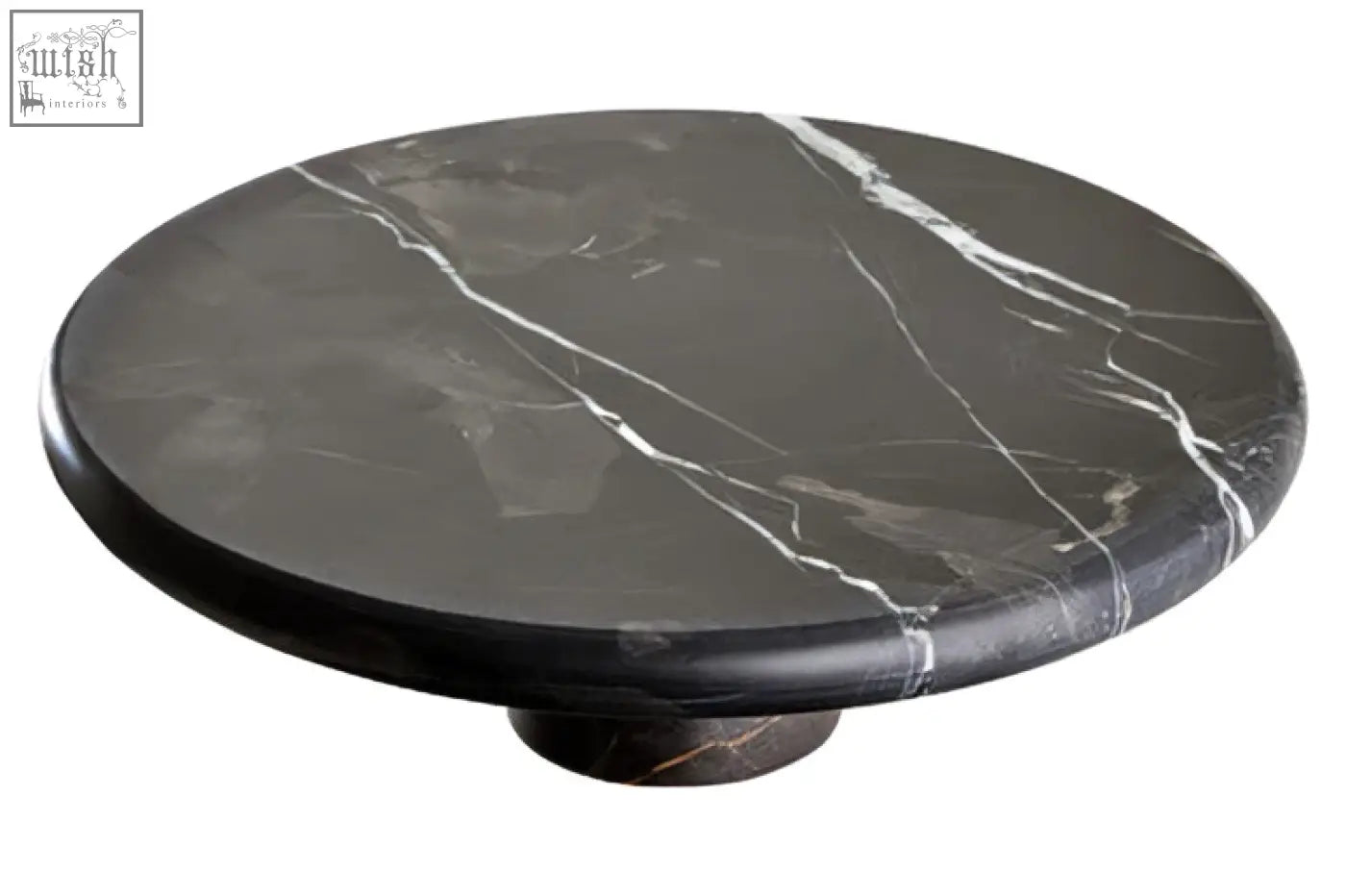 Marmore black and gold marble cake stand in black marble with white veining perfect for displaying marble cake