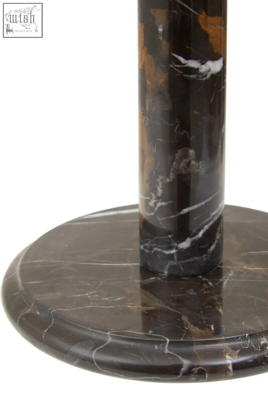 Dark brown marble kitchen roll holder with swirling white and gold veining perfect for a gold marble kitchen setup
