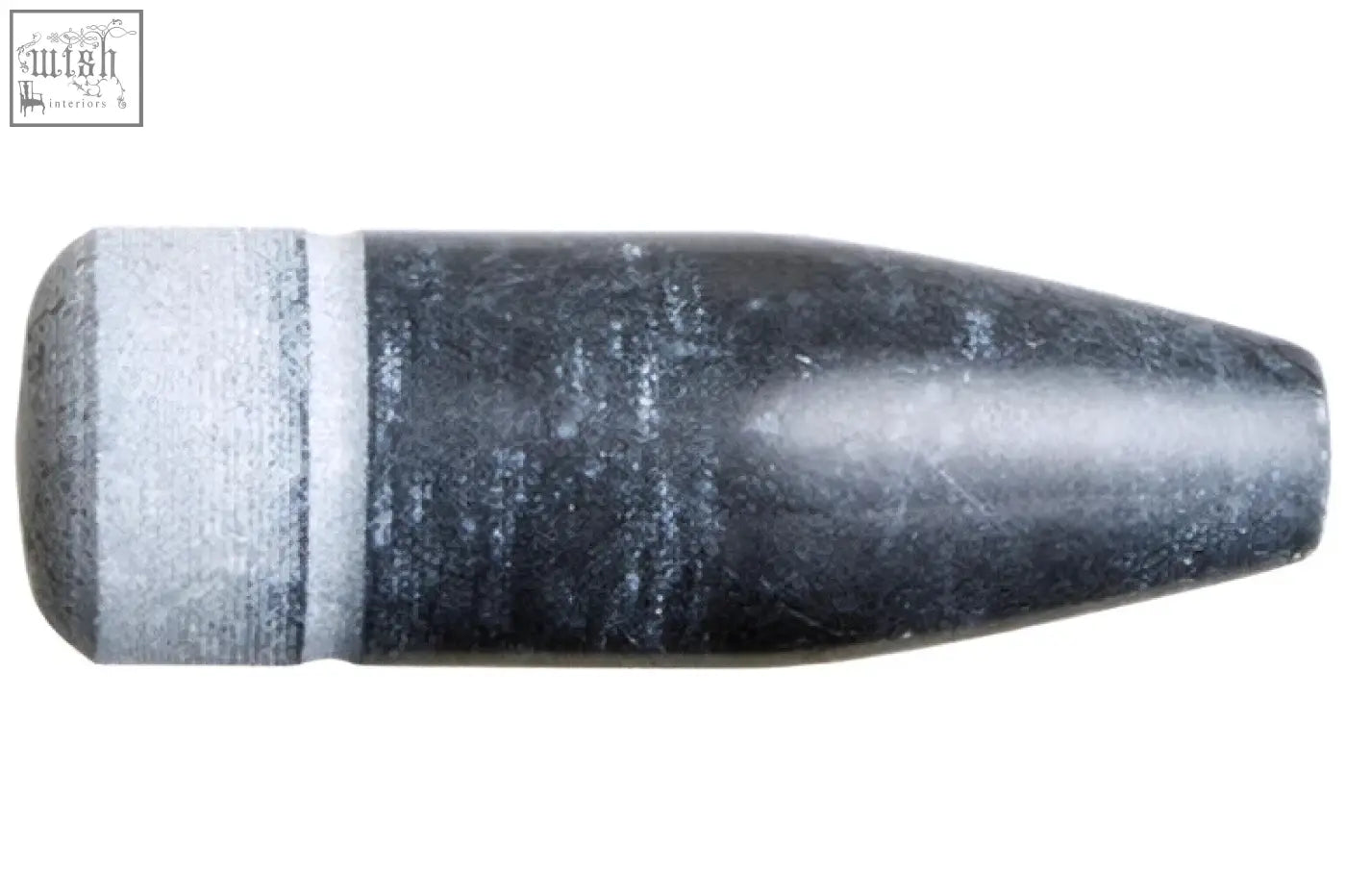 Black and silver bullet shaped marmore black marble pestle with a textured metallic finish for black marble mortar use