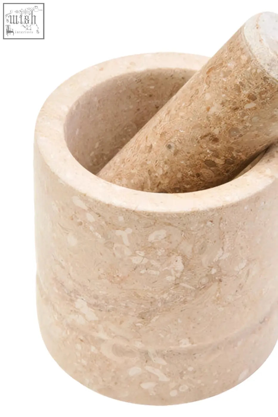 Beige cream marble mortar and pestle set with textured natural finish perfect for grinding and crushing herbs marmore cream marble