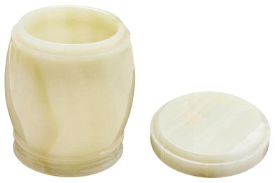 Cream-colored translucent marmore onyx storage jar with matching lid perfect for elegant onyx storage jar use