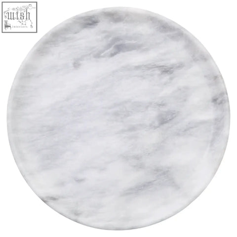White marble marmore round marble plate with subtle gray veining perfect as a stylish round marble tray
