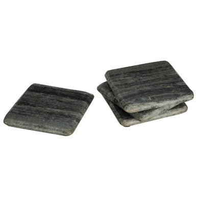 Dark gray stone grey marble square coasters with subtle striped texture from marmore set of 4 marble square coasters
