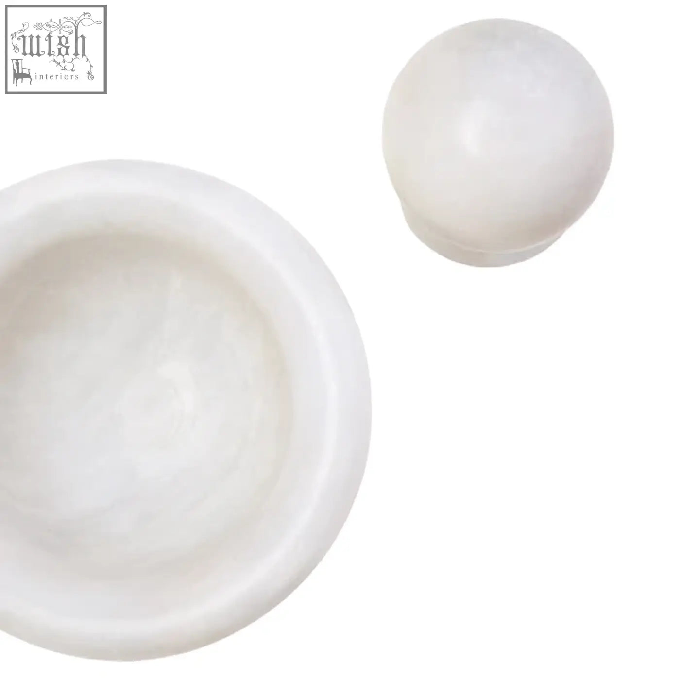 White marble mortar and pestle set made of marmore white marble for grinding and crushing herbs and spices
